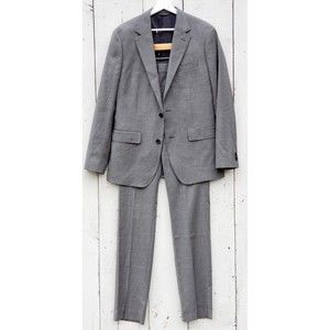 Bonobos Italian Performance Wool Suit Grey Check Plaid Jacket Pants Slim 40R /32